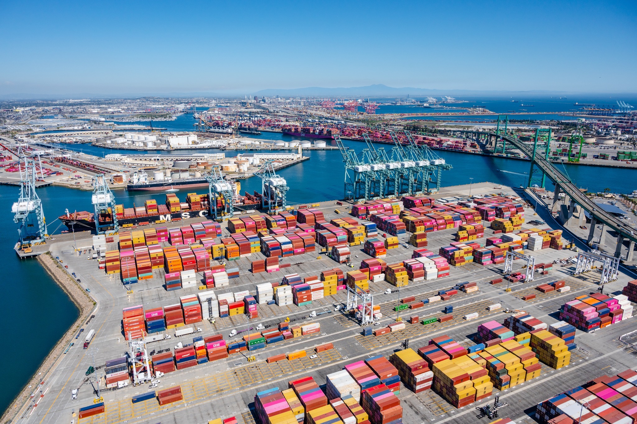 Aerial view of the Port of Los Angeles container terminal